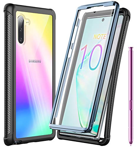 Product Cover Temdan Samsung Galaxy Note 10 Case, Built in Screen Protector Full Body Protect Case,Heavy Duty Dropproof Shockproof Case for Samsung Galaxy Note 10 (Fingerprint Unlock with Fingerprint Film)