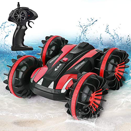 Product Cover GotechoD Remote Control Car Boat for Boys, Offroad RC Car 4x4 RC Truck Waterproof Remote Control Truck Stunt Car Radio Controlled Vehicle RC Electric Cars for Boys Toys 5-16 Years Old Kids Gift Red