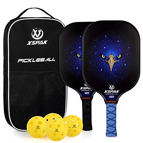 Product Cover XS XSPAK Pickleball Paddle Set of 2, Graphite Honeycomb Composite Core Paddle Sets Including Racket Bag, 2 Indoor Balls and 2 Outdoor Balls, USAPA Approved