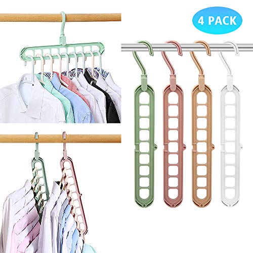 Product Cover Magic Space Saving Clothes Hangers Multifunctional Smart Closet Organizer Premium Wardrobe Clothing Cascading Hanger 9 slots, Innovative Design for Heavy Clothes, Shirts Pants Dresses Coats(4 Pack)