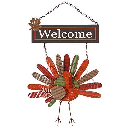 Product Cover Ogrmar Vintage Metal Thanksgiving Turkey Wall Hanging Decoration Welcome Sign Front Door Ornament Festive Whimsical Halloween Christmas Decor