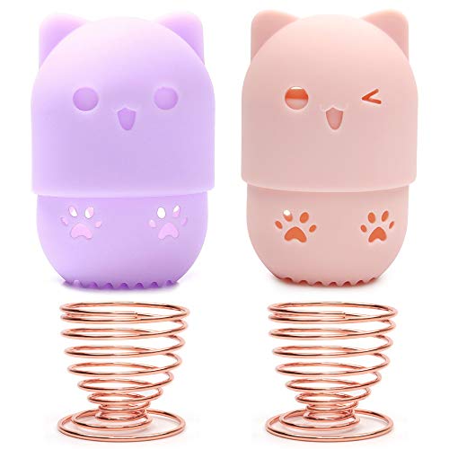 Product Cover Ozazuco Beauty Blender Container/2 Beauty Sponge Travel Case and 2 Makeup Sponge Drying Holder/Cute Cat Silicone Makeup Sponge Travel Carrying Case/Beauty Blender Holder Dry Rack Easy To Carry.