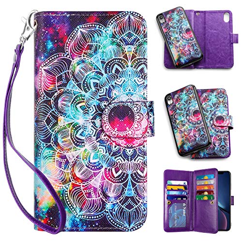 Product Cover Vofolen Case for iPhone XR Case Wallet Leather PU Flip Cover Folio Detachable Magnetic Slim Shell Dual Layer Heavy Duty Protective Bumper Armor Wristband Card Holder for iPhone XR 10R Flower Mandala