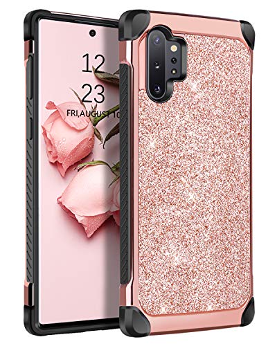Product Cover BENTOBEN Case for Samsung Galaxy Note 10 Plus/5G/Pro, 2 in 1 Luxury Glitter Shockproof Sparkle Bling Shiny Faux Leather Hard PC Soft Bumper Protective Phone Cover for Galaxy Note 10+ Plus Rose Gold