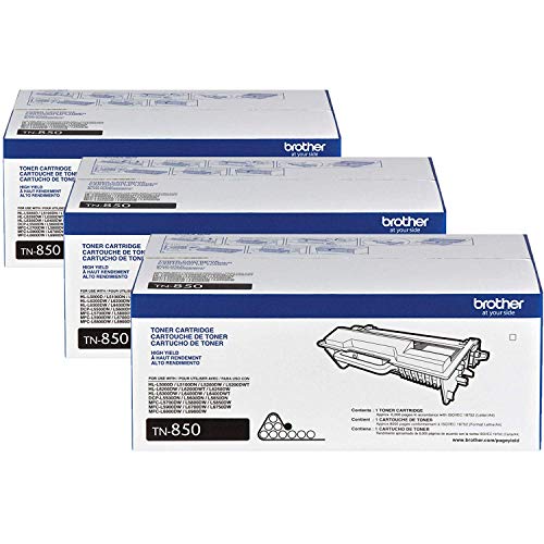 Product Cover Brother TN-850 DCP-L5500 L5600 L5650 HL-L5000D L5100 L5200 L5200 Toner Cartridge (Black) in Retail Packaging / 3-Toner Cartridges