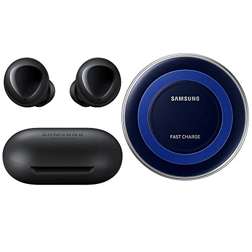 Product Cover Samsung Galaxy Buds 2019, Bluetooth True Wireless Earbuds (Wireless Charging Case Included), Black - International Version, No Warranty (Buds + Fast Wireless Charging Pad Bundle, Black)