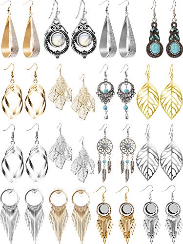 Product Cover 16 Pairs Exaggerated Boho Statement Drop Dangle Earrings Set Golden Silvery Style Drop Earrings for Women, Girls (Style 1)
