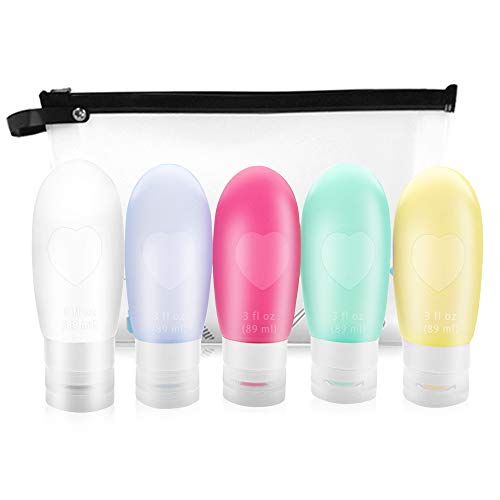 Product Cover Omore Travel Bottles, TSA Approved Leak Proof Toiletries Travel Containers, Portable Silicone Travel Bottles for Shampoo Conditioner Lotion Face Body Wash 5 Pack