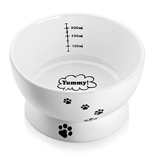Product Cover Y YHY Ceramic Raised Cat Water Bowl, 15 Ounces Cat Food Bowls, Protect Cat's Spine, Stress Free, Backflow Prevention, Gift for Cat, White