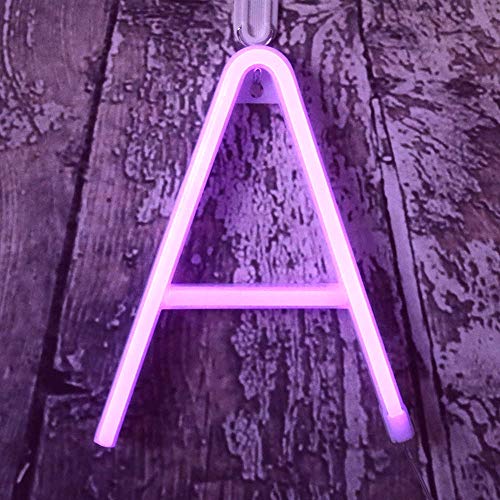 Product Cover Light Up LED Neon Letter Signs Wall Decorative Neon Lights Purple Alphabet Marquee Letter Lights for Birthday Wedding Party Decor - A