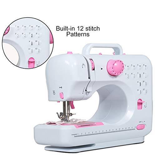 Product Cover JAXPETY Mini Portable Household 12 Built-in Stitches 2 Speeds Double Thread Foot Pedal Sewing Machine w/LED Lighting and Mini Drawer