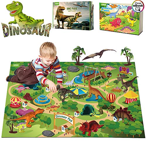 Product Cover EIAIA Dinosaur Toys Activity Play Mat - 9 Realistic Dinosaur Figures Playset to Create a Dino World, Preschool Educational Toy for Age 3 4 5 6 Year Old Boys, Best Toy Gift for Kids Toddlers Girls