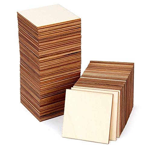 Product Cover Blisstime 100 PCS 3 Inches Unfinished Wood Squares Pieces Natural Wood Coasters Wooden Square Cutouts for Painting, Writing, diy Supplies, Engraving and Carving, Home Decorations