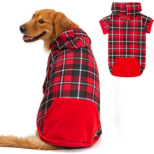 Product Cover BINGPET Plaid Dog Hoodie Dog Fleece Sweater with Hat Pet Winter Clothes Warm Sweater Coat for Small Medium Large Dogs