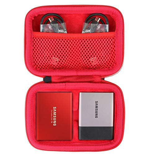Product Cover Hard Travel Case for Samsung T3 T5 Portable 250GB 500GB 1TB 2TB SSD USB 3.0 External Solid State Drives by co2crea (2-in-1 Case + Inside Red)
