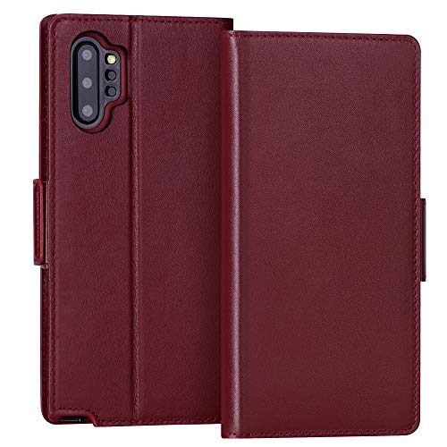 Product Cover FYY Samsung Galaxy Note 10 Plus Case/Galaxy Note 10 Plus 5G Case Luxury Cowhide Genuine Leather [RFID Blocking] Wallet Case with Kickstand and Card Slot for Galaxy Note 10 Plus/Note 10 Plus 5G WineRed