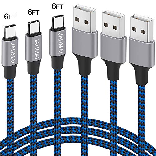 Product Cover USB Type C Fast Charging Cable, JAHMAI 3Pack 6Feet Nylon Braided Data Sync Transfer Cord USB-C to USB-A Charger Compatible with Samsung Galaxy S10 S9 Note 9 8 S8 Plus, LG V30 V20 G6 G5 and More
