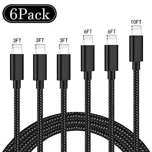Product Cover DelTuSHAU iPhone Charger, MFi Certified Cable 6Pack 3/3/3/6/6/10FT Extra Long Nylon Braided USB Fast Charging& Syncing Cord Compatible with iPhone/XS/XR/X/8/8Plus/7/7Plus/6S/6Plus/Pad More
