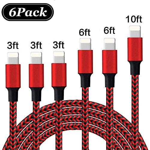 Product Cover DelTuSHAU iPhone Charger, MFi Certified Cable 6Pack Extra Long Nylon Braided USB Fast Charging& Syncing Cord Compatible with iPhone/XS/XR/X/8/8Plus/7/7Plus/6S/6Plus/Pad More