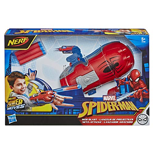 Product Cover Spider-Man NERF Power Moves Marvel Web Blast Web Shooter NERF Dart-Launching Toy for Kids Roleplay, Toys for Kids Ages 5 and Up