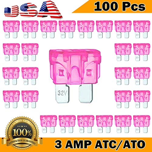 Product Cover Kodobo 100 Pack Auto Fuses 3 AMP ATC/ATO Standard Regular Fuse Blade 3A Car Truck Boat Marine RV - 100Pack