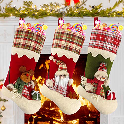 Product Cover Dreampark Christmas Stockings, 3 Pcs Classic Plaid Xmas Stockings - 18