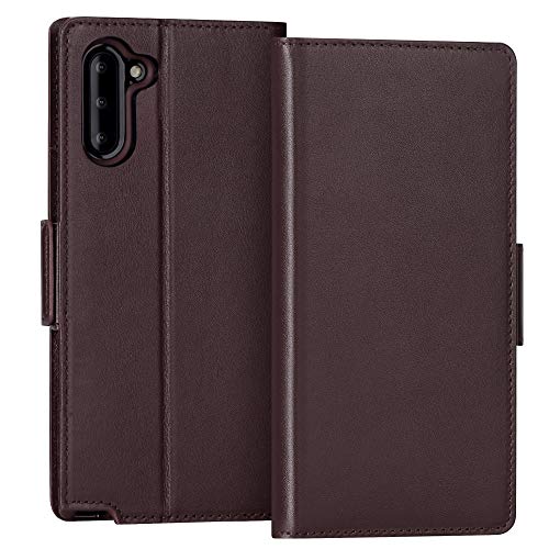 Product Cover FYY Samsung Galaxy Note 10 Case, Luxury [Cowhide Genuine Leather][RFID Blocking] Handmade Wallet Case with Kickstand and Card Slots for Galaxy Note 10 Brown