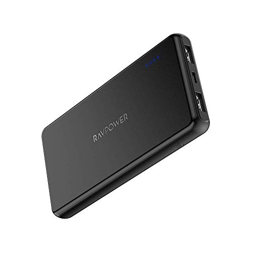 Product Cover Portable Charger RAVPower 10000mAh External Battery Pack Ultra Slim Power Bank with 2.4A Output, Dual USB Ports, Light External Battery Compatible with iPhone, Samsung Galaxy and More