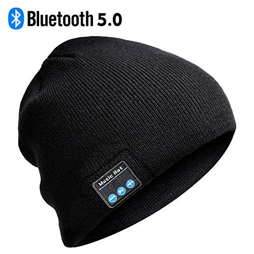 Product Cover Bluetooth Beanie, Mens Gifts Bluetooth hat with Double Knitted Built-in Stereo Speaker & Mic Unique Birthday Gifts for Men Women Running Cap Fit for Outdoor Sports (Black)