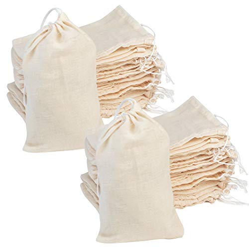 Product Cover 100Pcs Cotton Drawstring Bags, Reusable Muslin Bag Natural Cotton Bags with Drawstring Produce Bags Bulk Gift Bag Jewelry Pouch for Party Wedding Home Storage, Natural Color (4 x 6 Inches)