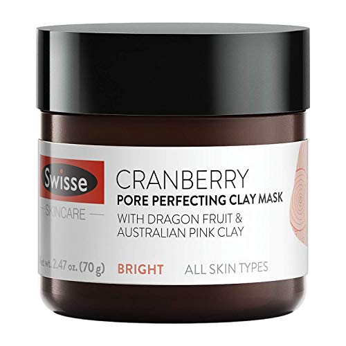 Product Cover Swisse Natural Skincare Cranberry Australian Pink Koalin Clay Face Mask | All Skin Types | Exfoliate, Refine & Tighten Pores | Cranberry Extract, Dragon Fruit, Lemon Extract, Willow Bark | 2.47 Oz
