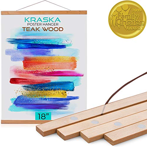 Product Cover KRASKA - Poster Frame - 18x24 Frame Magnetic Poster Hanger, Hanging Wall Art, Prints Picture Painting Artwork Map Scroll Movie Posters, Big Size Wood Frame and Vintage Photo Hanger - Teak Wood
