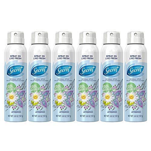 Product Cover Secret Invisible Spray Antiperspirant and Deodorant, Cool Waterlily, 3.8 oz (6 Pack)