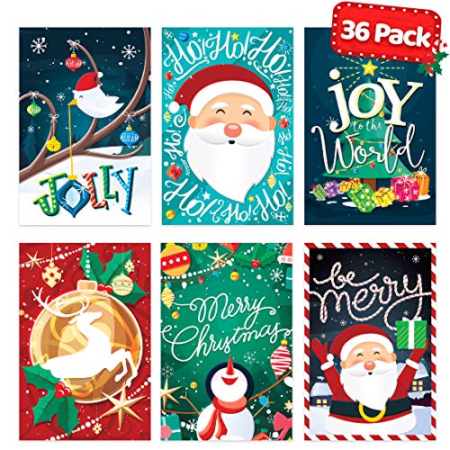 Product Cover Christmas Cards with Envelopes Set - Bulk 36 pack - Blank Xmas Cards Assorted Holiday Merry Christmas Greeting Cards - Vintage, Unique and Cute
