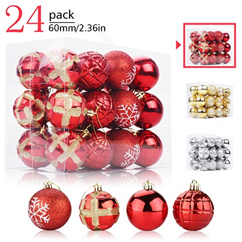 Product Cover Aitsite 24 Pack Christmas Tree Ornaments Set 2.36 inches Mini Shatterproof Holiday Ornaments Balls for Christmas Decorations (Personalized Red)