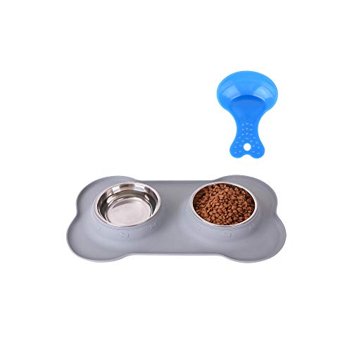 Product Cover Hubulk Pet Dog Bowls 2 Stainless Steel Dog Bowl with No Spill Non-Skid Silicone Mat + Pet Food Scoop Water and Food Feeder Bowls for Feeding Small Medium Large Dogs Cats Puppies (S, Gray)