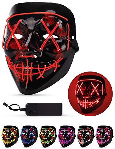 Product Cover Sago Brothers Scary Halloween Mask, LED Light up Mask Cosplay, Glowing in The Dark Mask Costume 3 Lighting Modes, Halloween Face Masks for Men Women Kids - Red