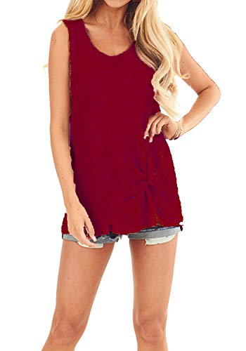 Product Cover Summer Tank Tops for Womens Sleeveless Pleated Loose Flowy Tunic Tank Top Wine,XL