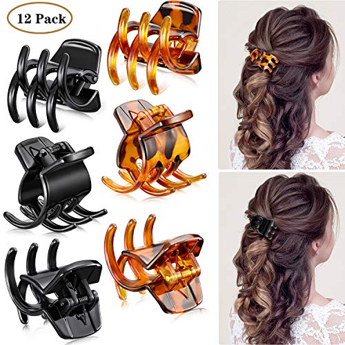 Product Cover 12 Pieces Hair Claw Clips Medium Size Hair Claws 1.3 Inch Hair Jaw Clip Claw Clip Grip for Women Girls Thick or Medium Hair (Black and Brown)