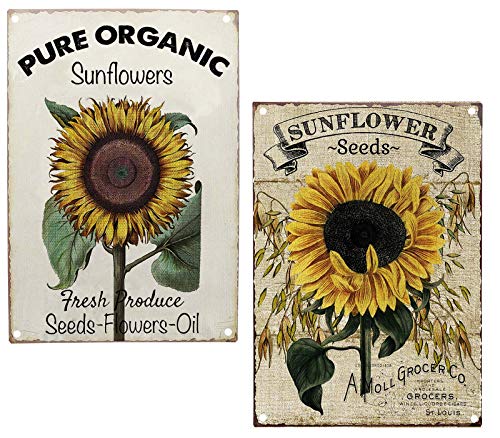 Product Cover TISOSO Pure Organic Sunflower Seeds Metal Tin Sign Vintage Retro Wall Decor Art Farm Country Signs Size 2Pcs-8X12Inch