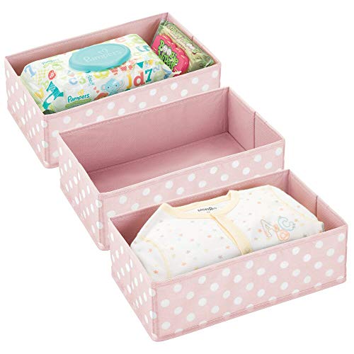 Product Cover mDesign Soft Fabric Polka Dot Dresser Drawer and Closet Storage Organizer for Child/Kids Room, Nursery, Playroom - Divided Organizer Bin - Textured Print, 3 Pack - Pink/White