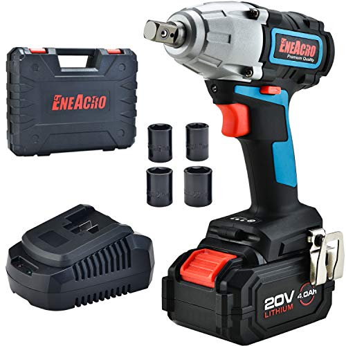 Product Cover ENEACRO 20V Cordless Impact Wrench Brushless Motor 300 Ft-lb Max Torque,4.0 AH Battery with Fast Charger,3 Speed Switch,1/2 Inch Detent Anvil,Belt Clip,Carrying Case & 4 Sockets