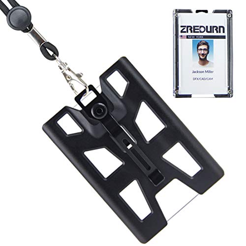 Product Cover ID Badge Holder Wallet with Lanyard, Metal Clip with 4 Cards Slot, Vertical (Black)