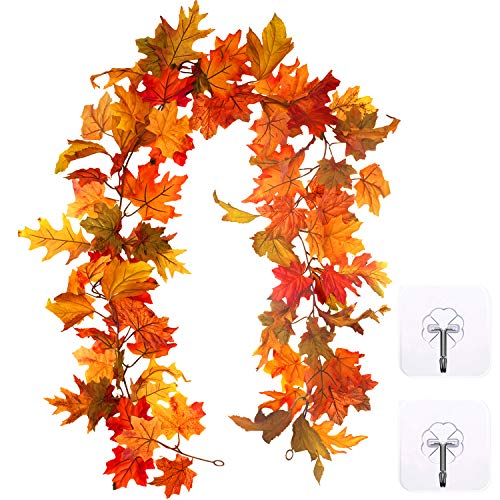 Product Cover Whaline Artificial Autumn Maple Leaves Garland, Fall Hanging Plant for Home Garden Wall Doorway Fireplace Decoration Wedding Party Thanksgiving Day Decor (5.5-6 ft)
