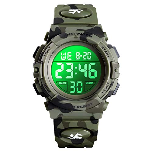 Product Cover eYotto Kids Sports Watch, Boys Camouflage Military Digital Wristwatches Outdoor Waterproof LED 7 Colorful Alarm Stopwatch