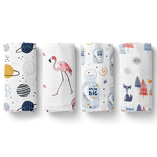 Product Cover Muslin Baby Swaddle Blankets | 4 Pack Large 47x47 inch Cotton Swaddles | Muslin Swaddle Blankets for Girls & Boys | 100% Cotton Muslin Blankets by Lee & Lilly