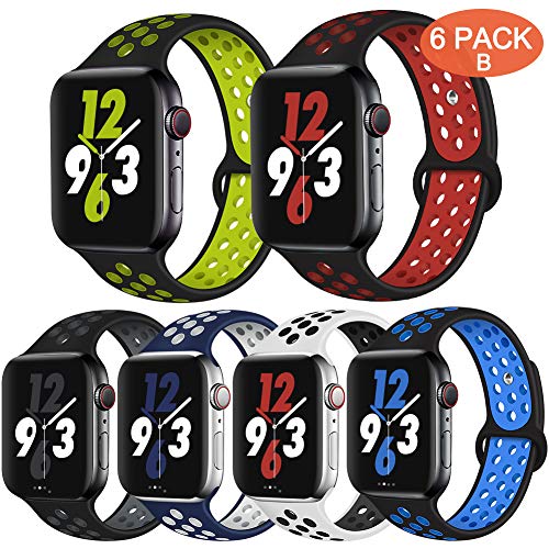 Product Cover OriBear Compatible for Apple Watch Band 44mm 42mm, Breathable Sporty for iWatch Bands Series 4/3/2/1, Watch Nike+, Various Styles and Colors for Women and Men(S/M,6 Pack B)