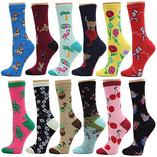 Product Cover 12 Pack Women's Colorful Patterned Cute Funny Casual Fashion Crew Socks by Frenchic (Multi #7)