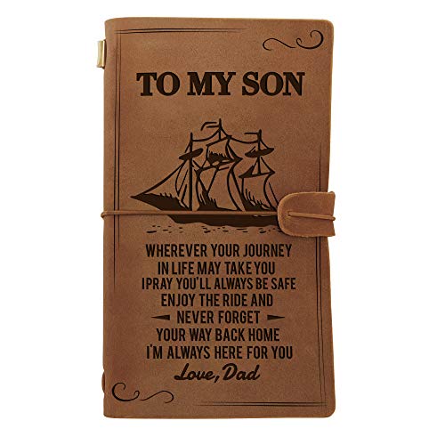 Product Cover Personalized Leather Notebook to My Son - Engraved Antique Handmade Leather Travel Journal Notebook - Best Graduation Back to School Anniversary Christmas Gift (for Son from Dad)