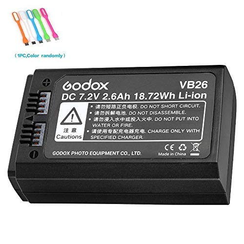 Product Cover Godox VB26 Li-ion Battery Compatible for Godox V1-S V1-N V1-C V1-F V1-O V1 Round Head Camera Flash with CONXTRUE USB LED